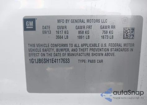 2014 Chevrolet Sonic Ls Manual from USA, damaged, VIN 1G1JB6SH1E4117633